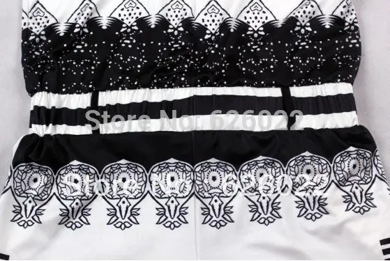 Women Black & White Color Contrast Retro Luxurious Ethnic Totem Floral Pattern Print Sleeveless Jumpsuits Romper 4
