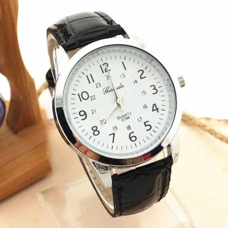 Women Bling Elegant Dress Watch Big Dial Analog Luxury Sports Leather Strap Quartz Men Women Couple Hours 1