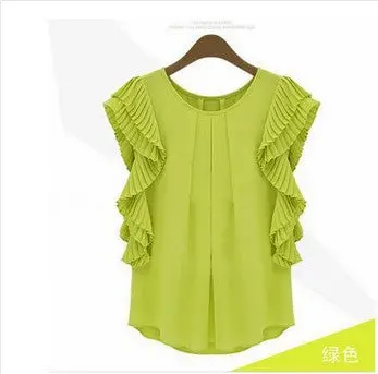 Women Blouse Black Green White Plus Size Butterfly Sleeve Chiffon Blouse Shirts Casual O Neck Loose Blusas 1