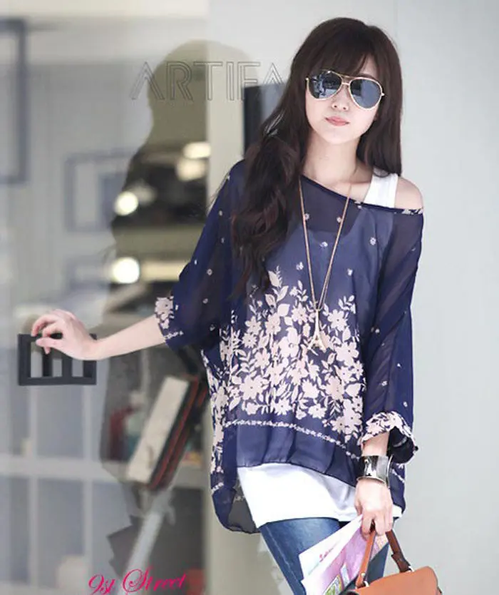 Women Blouse Floral Print Casual Loose Shirt Tops Bohemian Floral Oversized Blouse 1