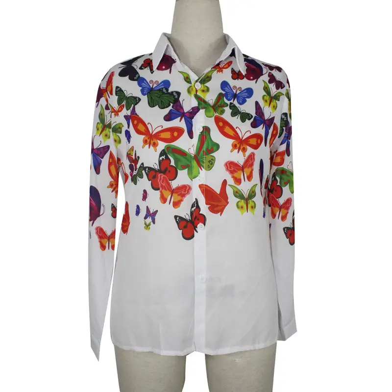 Women Blouses Chiffon Butterfly Tops Long Sleeve Shirt Casual Blouse Plus Size Blouses Shirts Office Shirt 4