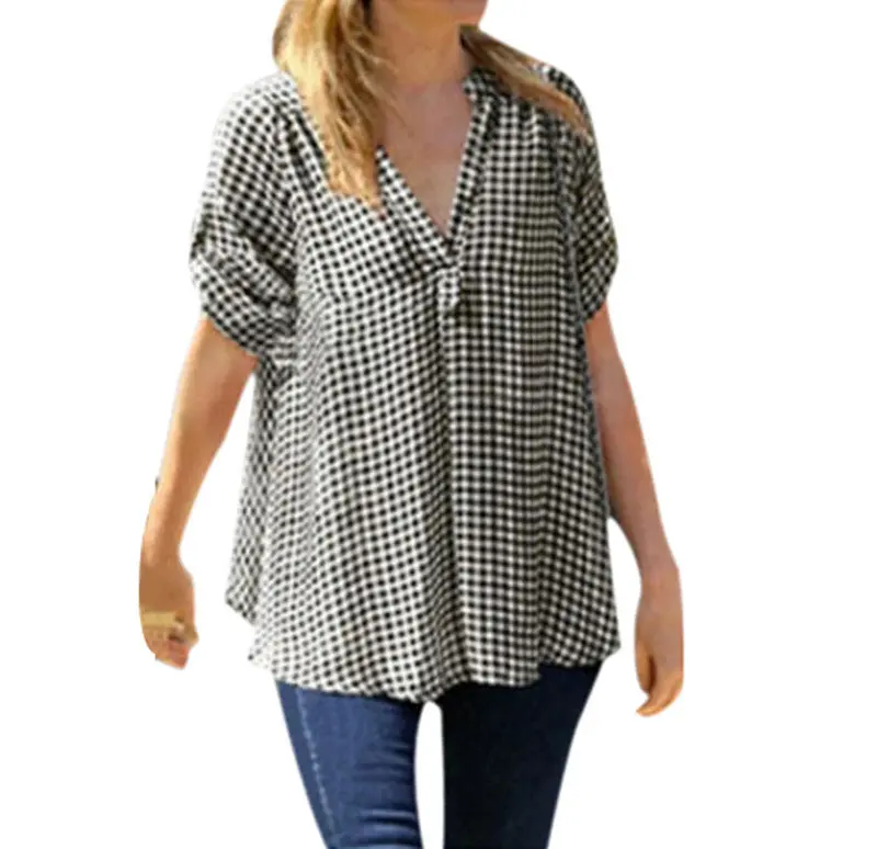 Women Blouses Plaid Shirt Xl To Xxxxxl Tops Loose Pullover Long Sleeve Print Blouse Plus Size Women Clothing 1