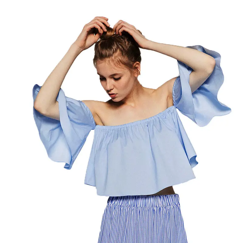 Women Blouses Plus Sizes Sexy Flare Sleeve Slash Neck Strapless White Blouse Women Blouses Chemise Blusa Feminino 1
