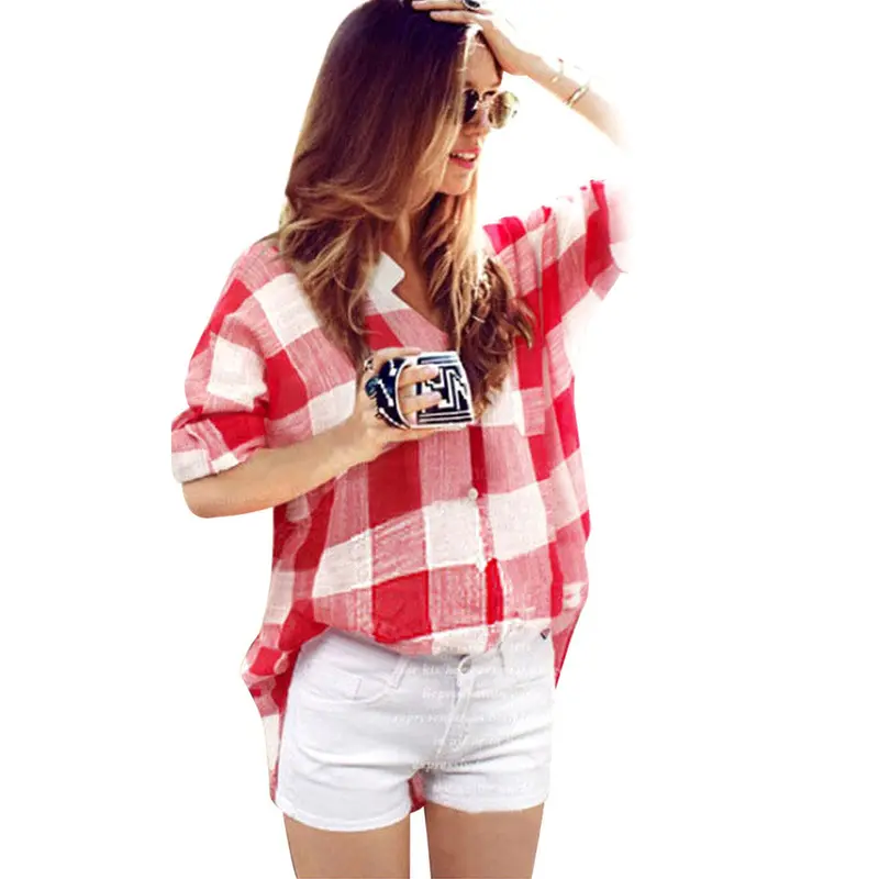 Women Blouses Tops Plaid Chemise Long Sleeve Casual Blouse Korean Plus Size Women Clothing Feida 1