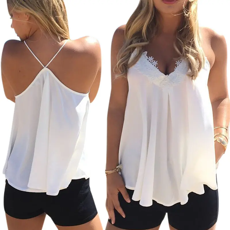 Women Blouses Vest Sleeveless White Lace Chiffon Blouse Shirt Casual Tank Tops Plus Size Women Clothing 1