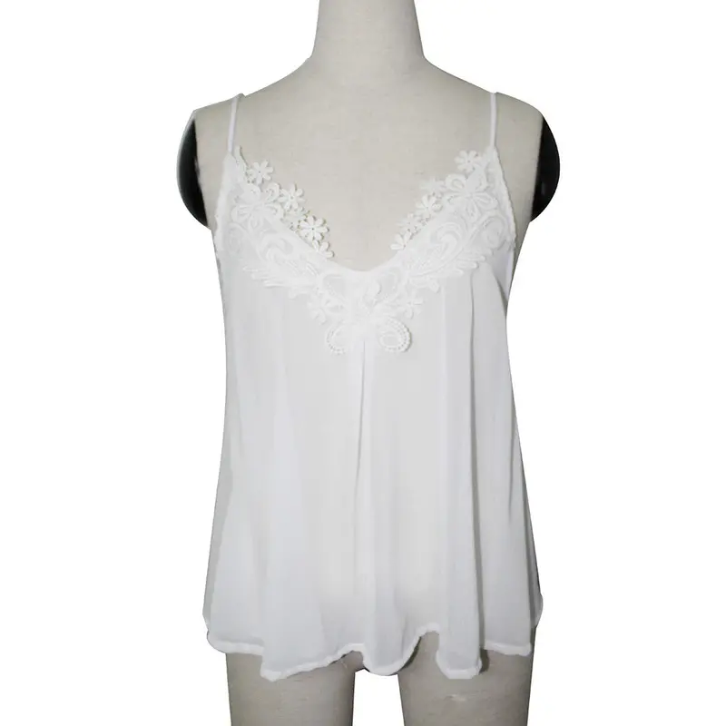 Women Blouses Vest Sleeveless White Lace Chiffon Blouse Shirt Casual Tank Tops Plus Size Women Clothing 3