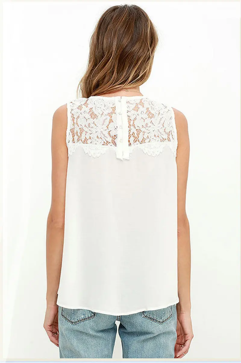 Women Blusa Chiffon Lace Sleeveless Blouse Casual Tank Tops Sexy Style Tees For Women Plus Size Xxxl 6
