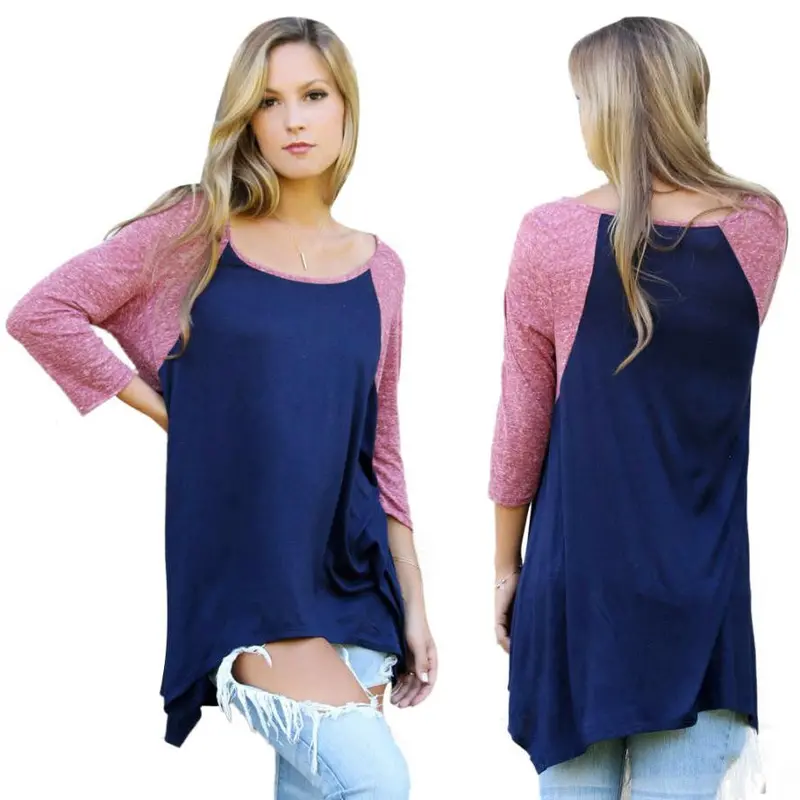 Women Blusas Irregular Casual Loose Elegant T Shirt Long Sleeve Shirtstops Plus Size 1