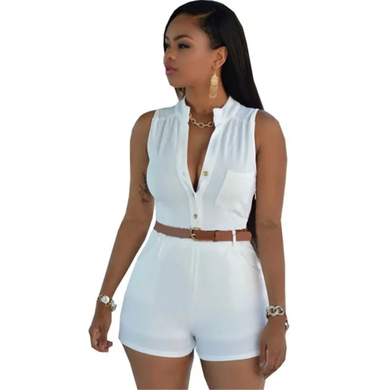 Women Bodysuit Rompers Womens Jumpsuit Sexy Shorts Bodycon Sleeveless Jumpsuits With Belt Combinaison Femme Combiner 7