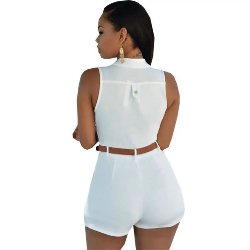 Women Bodysuit Rompers Womens Jumpsuit Sexy Shorts Bodycon Sleeveless Jumpsuits With Belt Combinaison Femme Combiner 8