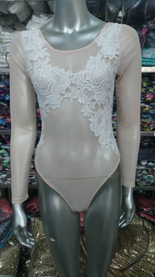 Women Bodysuit Sexy Lace Embroidery Mesh Body Top Long Sleeve Combinaison Femme Bodycon Jumpsuit Plus Size Slim Overalls 4