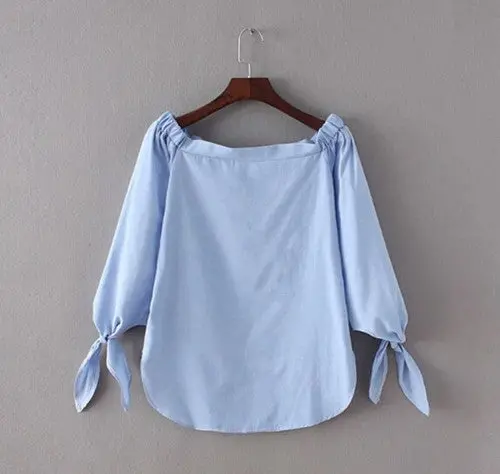 Women Bow Sleeve Cuff Slash Neck Shirt Long Sleeve Pullover Blouse Tops Blusas Chemise Femme Blusa 1