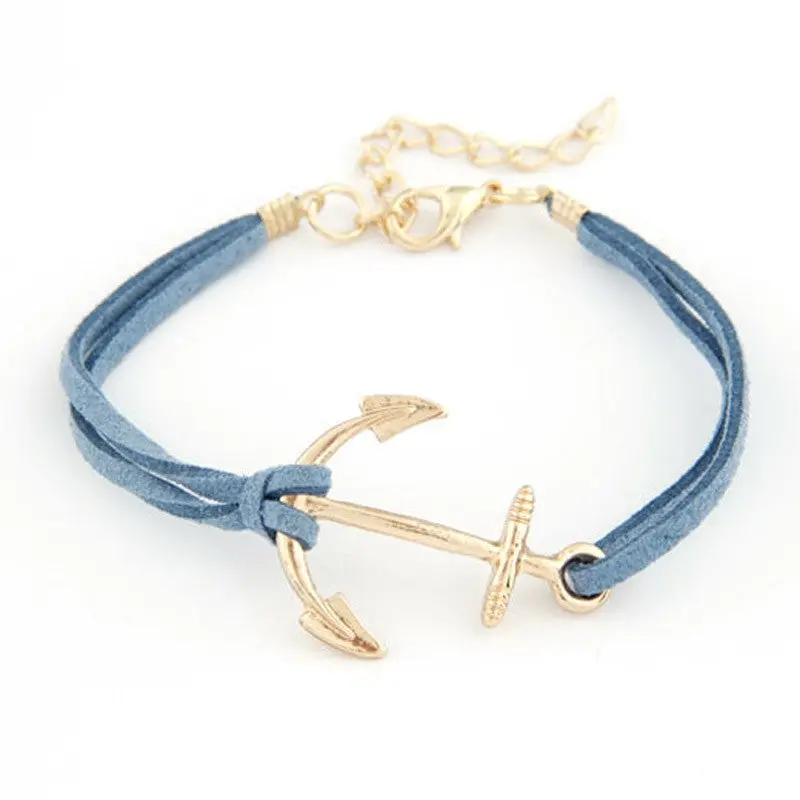 Women Bracelet Retro Design Alloy Anchor Braided Rope Gold Charm Jewelry Bracelets Gifts For Girl 2