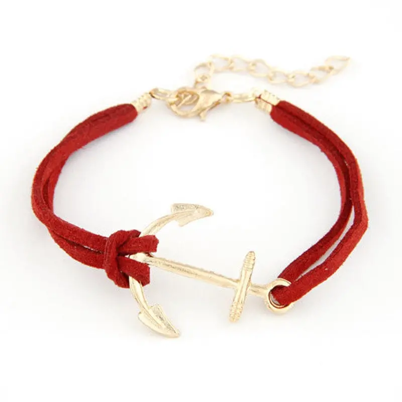 Women Bracelet Retro Design Alloy Anchor Braided Rope Gold Charm Jewelry Bracelets Gifts For Girl 3