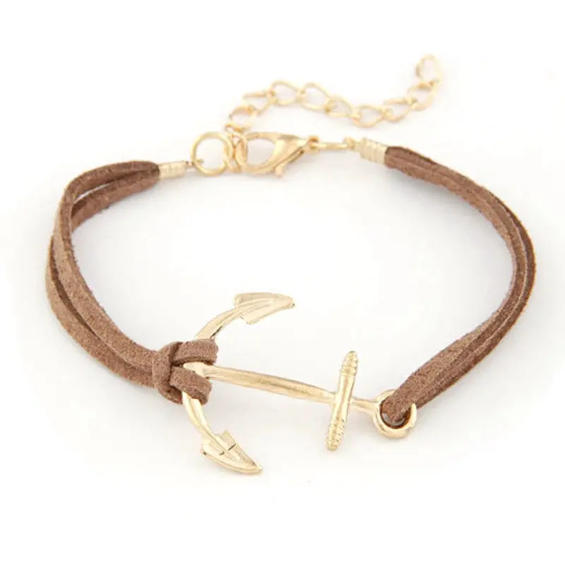 Women Bracelet Retro Design Alloy Anchor Braided Rope Gold Charm Jewelry Bracelets Gifts For Girl 4