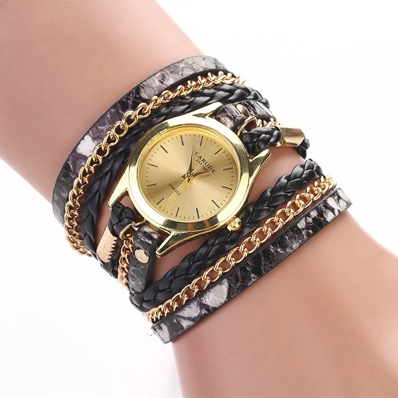 Women Bracelet Watch Montre Leopard Band Bracelet Quartz Braided Winding Wrap Wristwatch Montre Casual Hour Feida 1