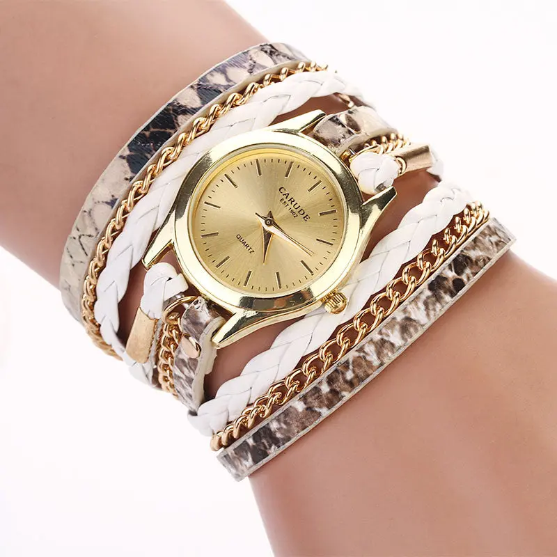Women Bracelet Watch Montre Leopard Band Bracelet Quartz Braided Winding Wrap Wristwatch Montre Casual Hour Feida 2