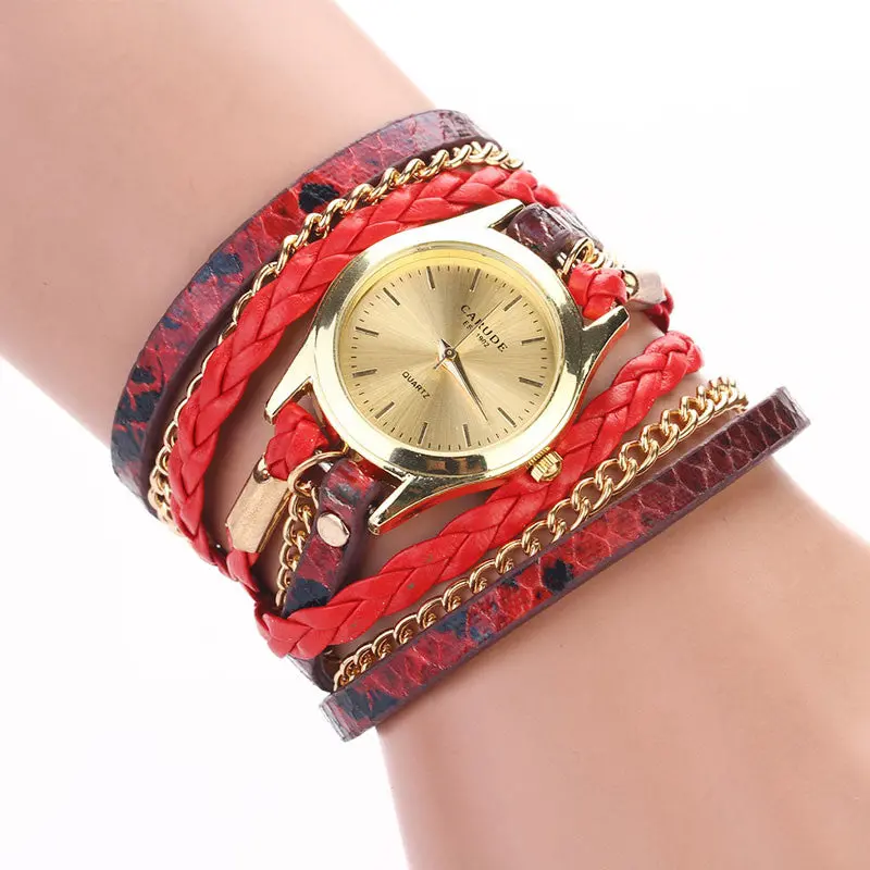 Women Bracelet Watch Montre Leopard Band Bracelet Quartz Braided Winding Wrap Wristwatch Montre Casual Hour Feida 3