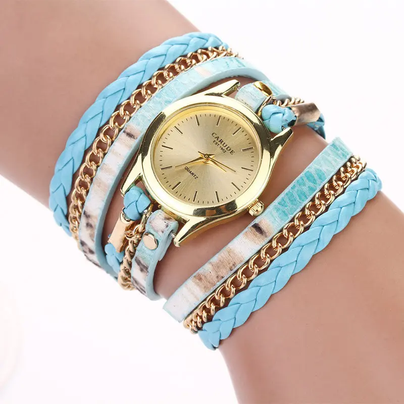 Women Bracelet Watch Montre Leopard Band Bracelet Quartz Braided Winding Wrap Wristwatch Montre Casual Hour Feida 4