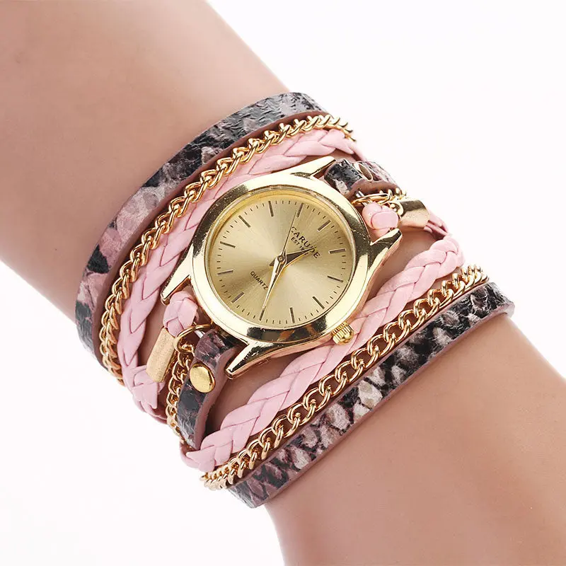 Women Bracelet Watch Montre Leopard Band Bracelet Quartz Braided Winding Wrap Wristwatch Montre Casual Hour Feida 5