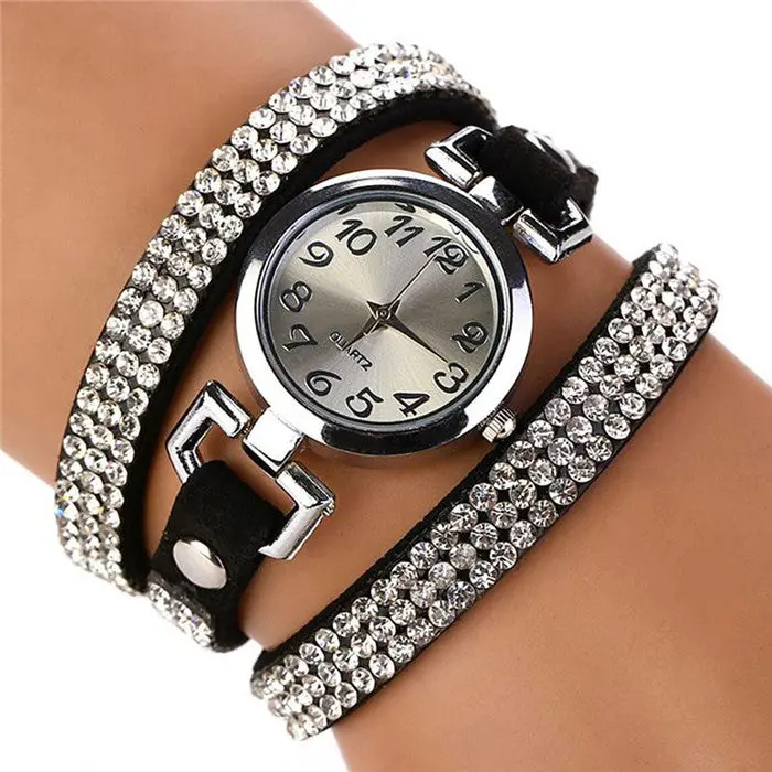 Women Bracelet Watch Rhinestone Leather Wristwatches Vintage Quartz Watch Ladies Wrist Watch Montre Watches Bracelet Feida 2