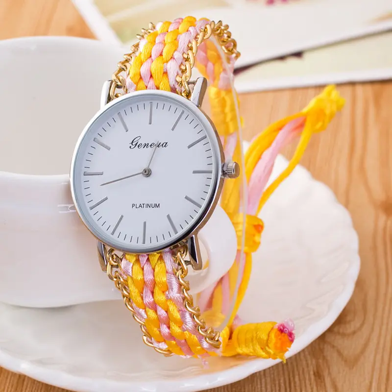 Women Bracelet Watch The National Wind Woven Women Watches Geneva Watch Diy Hand-Woven Cotton Ladies Watches 1