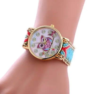 Women Bracelet Watch Weaved Rope Band Knitted Gift Dial Owl Pattern Luxury Quartz Watches Relogio Feminino Gift 1