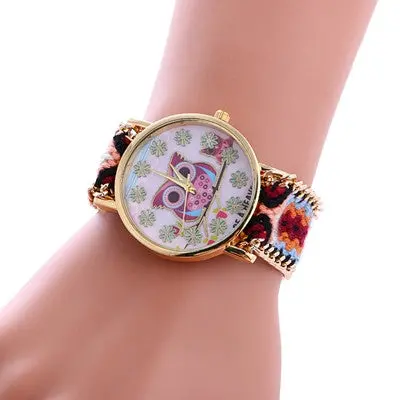 Women Bracelet Watch Weaved Rope Band Knitted Gift Dial Owl Pattern Luxury Quartz Watches Relogio Feminino Gift 2