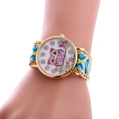 Women Bracelet Watch Weaved Rope Band Knitted Gift Dial Owl Pattern Luxury Quartz Watches Relogio Feminino Gift 6