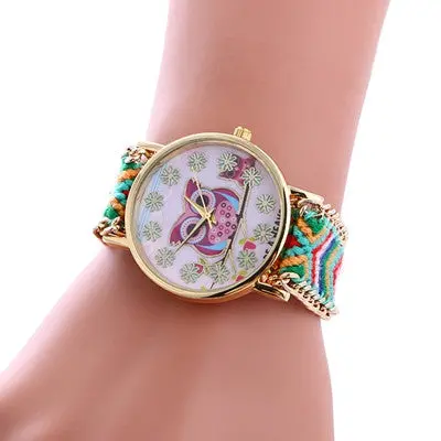 Women Bracelet Watch Weaved Rope Band Knitted Gift Dial Owl Pattern Luxury Quartz Watches Relogio Feminino Gift 7