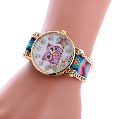 Women Bracelet Watch Weaved Rope Band Knitted Gift Dial Owl Pattern Luxury Quartz Watches Relogio Feminino Gift 9