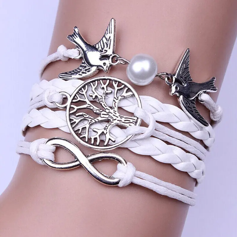 Women Bracelets Infinity Handmade Adjustable Pigeon Pu Leather Multilayer Bracelet Wristband Gift For Girl 2