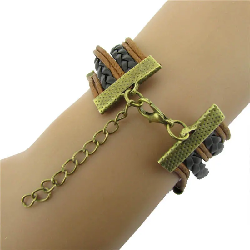 Women Bracelets Jewelry Diy Woven Leather Bracelet Promotion Gifts Angel Wings Skull Leather Bracelet Bangle Chain 2