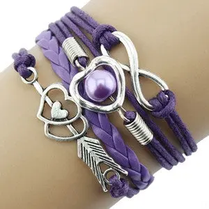 Women Bracelets Jewelry Infinity Love Heart Pearl Friendship Antique Leather Bracelet 8 Candy Colors For Your Angle 2