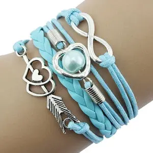Women Bracelets Jewelry Infinity Love Heart Pearl Friendship Antique Leather Bracelet 8 Candy Colors For Your Angle 3