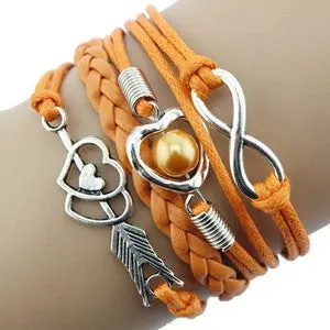 Women Bracelets Jewelry Infinity Love Heart Pearl Friendship Antique Leather Bracelet 8 Candy Colors For Your Angle 4