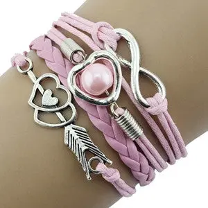 Women Bracelets Jewelry Infinity Love Heart Pearl Friendship Antique Leather Bracelet 8 Candy Colors For Your Angle 6