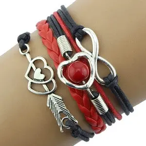 Women Bracelets Jewelry Infinity Love Heart Pearl Friendship Antique Leather Bracelet 8 Candy Colors For Your Angle 7