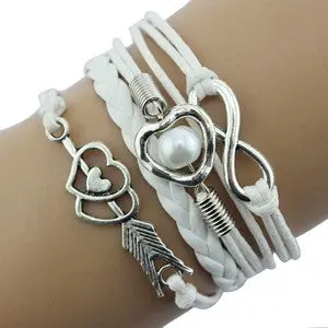 Women Bracelets Jewelry Infinity Love Heart Pearl Friendship Antique Leather Bracelet 8 Candy Colors For Your Angle 8