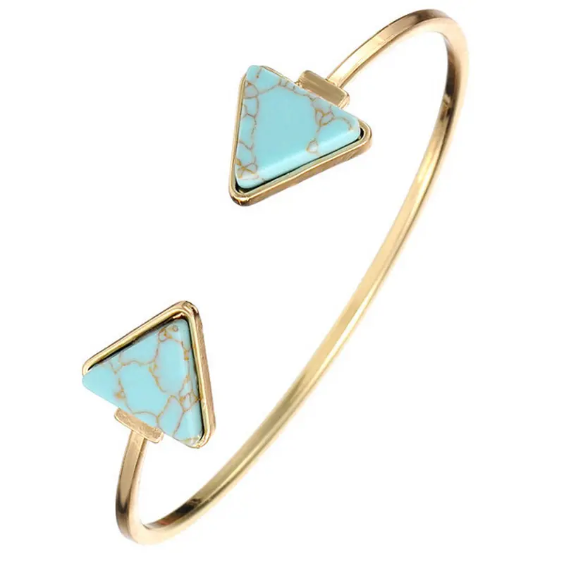 Women Bracelets Retro Stylish Open Bangle Triangle Marble Turquoise Stone Cuff Bracelet Jewelry Gift For Girl 1