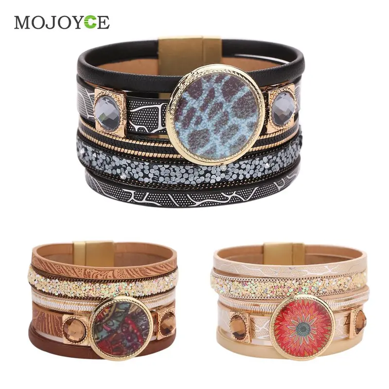 Women Bracelets Trendy Casual Genuine Leather Cuff Wide Rope Bangles Fashion Jewelry 2