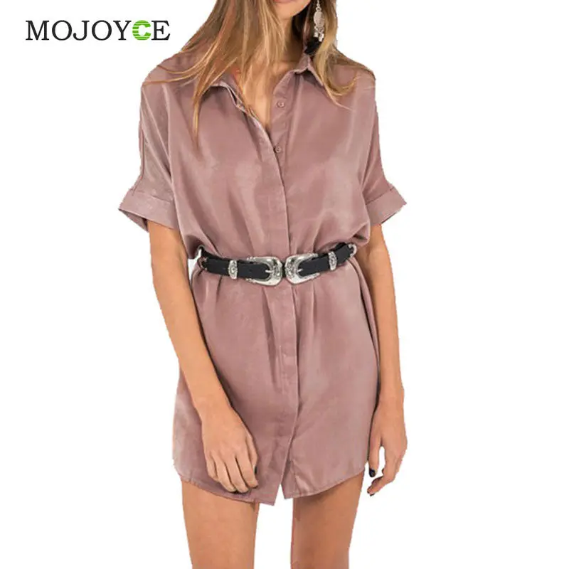 Women Brief Loose Vestidos Short Sleeve Dress Office Side Split Satin Dress Shirt Vestido De Festa Women Dress 3