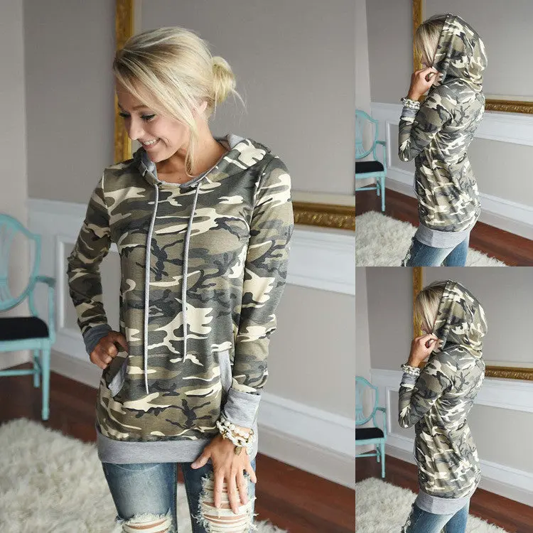 Women Camouflage Printed Hooded Hoodies Tops Women Slim Pullovers Hooded Long-Sleeved Sweatshirt M0624 3