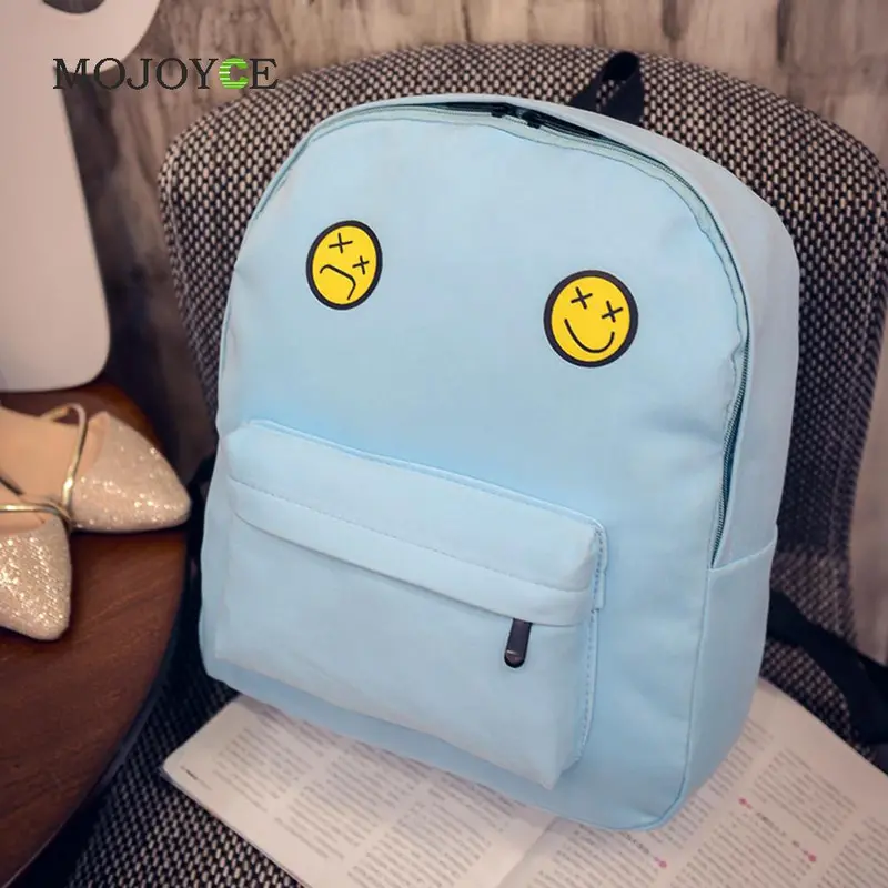 Women Canvas Backpacks Smiley Emoji Face Printing School Bag For Teenagers Girls Shoulder Bag Mochila Feminina 1