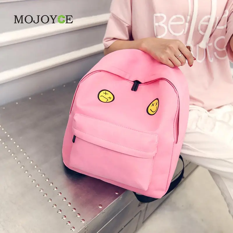 Women Canvas Backpacks Smiley Emoji Face Printing School Bag For Teenagers Girls Shoulder Bag Mochila Feminina 2
