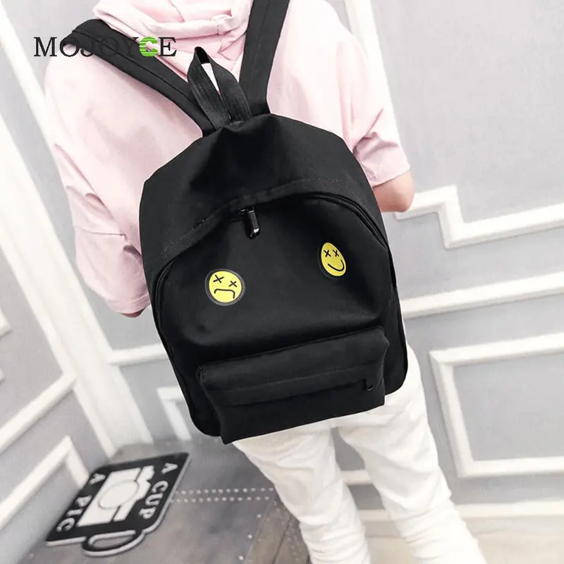 Women Canvas Backpacks Smiley Emoji Face Printing School Bag For Teenagers Girls Shoulder Bag Mochila Feminina 4