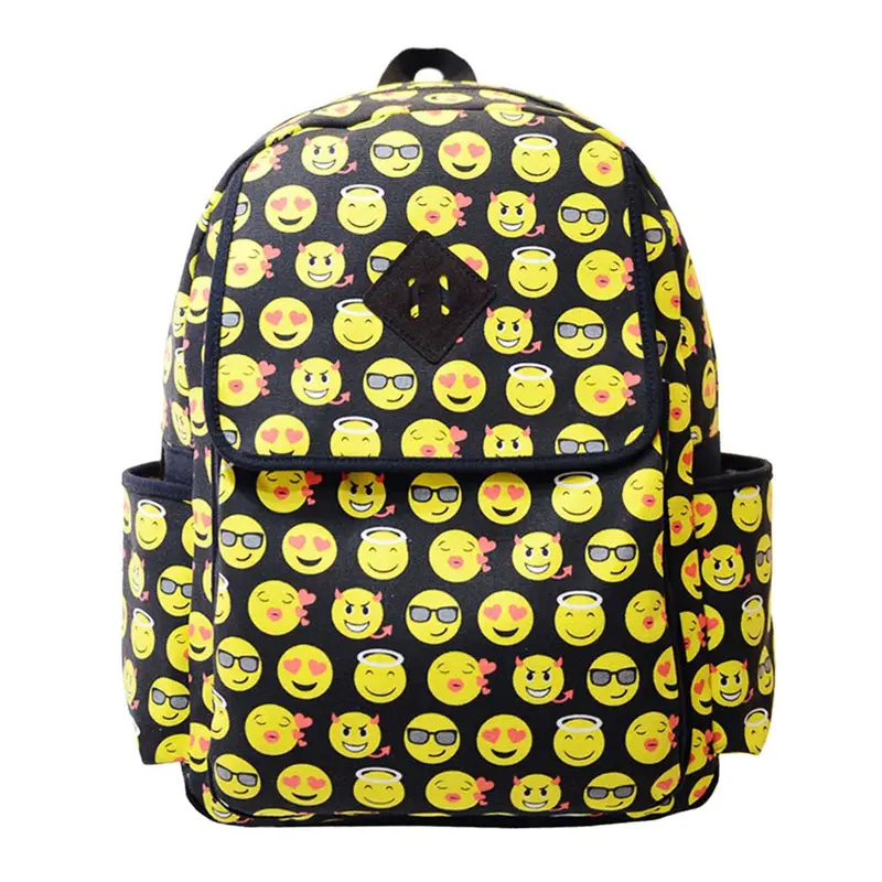 Women Canvas Backpacks Smiley Emoji Face Printing Schoolbag Women Backpacks For Teenagers Girl Mochila Rucksacks 1