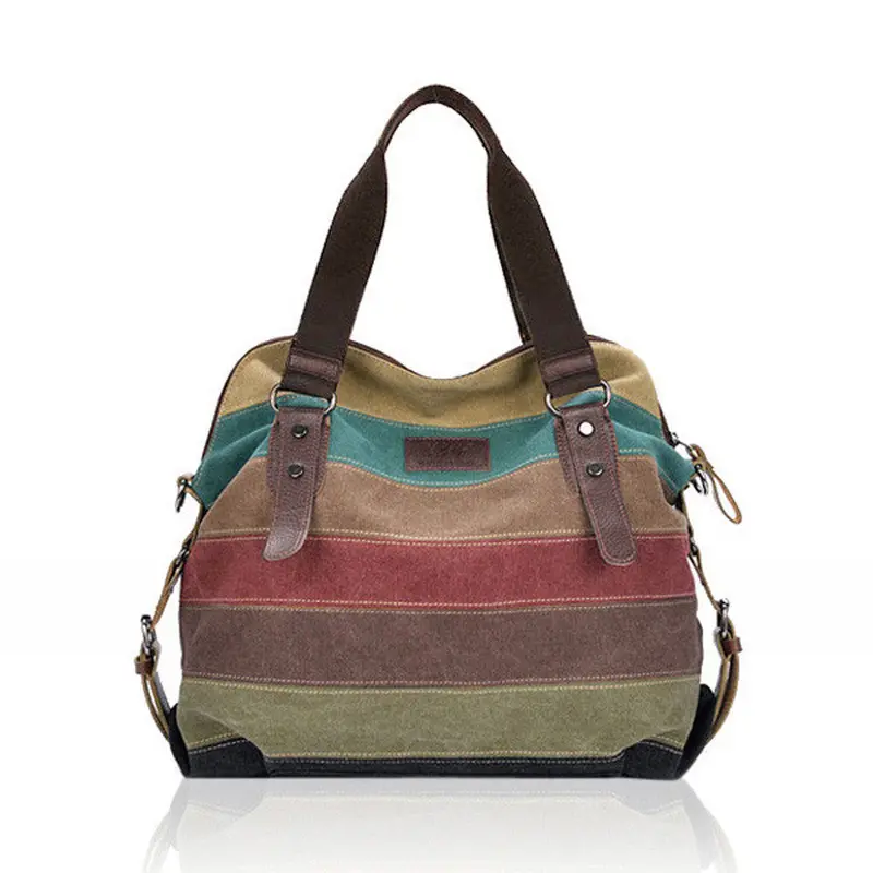 Women Canvas Bags Striped Design Bag Beach Famous Women Handbag Ladies Shoulder Bag Vintage Bolso 1