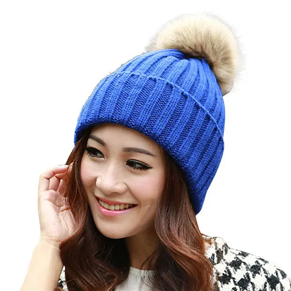 Women Cap Knitted Wool Casual Hip-Hop Hats Skullies Beanies Crochet Hat Rabbit Fur Pompons Ear Protect Casual Caps 3