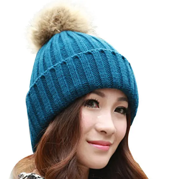 Women Cap Knitted Wool Casual Hip-Hop Hats Skullies Beanies Crochet Hat Rabbit Fur Pompons Ear Protect Casual Caps 4